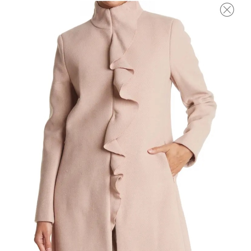 Kensie Twill Ruffle Coat